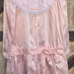 Girls' Pink Satin Lace Bow Formal Dress